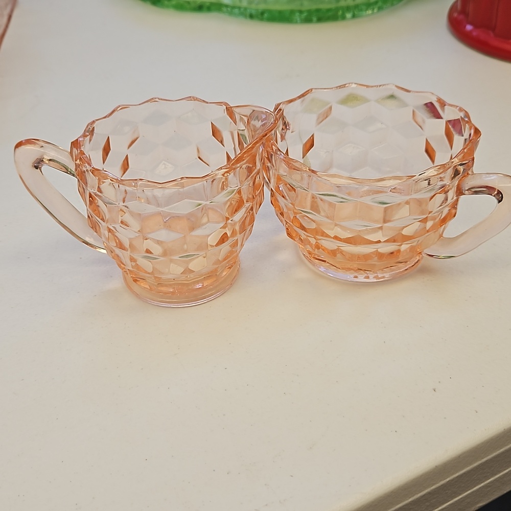 Pink Jeanette Depression Glass Diamond Design Cream & Sugar